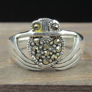 Size 7 Sterling Silver Marcasite Claddagh Band